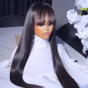 MIREILLE – Noir Intense avec Frange – 30 Pouces